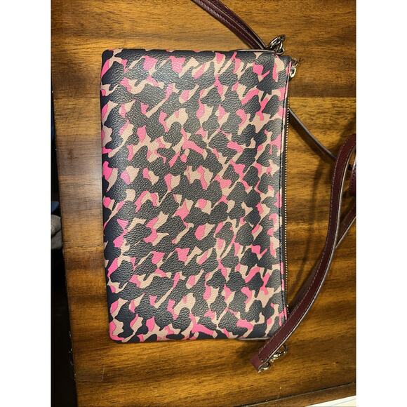 Fossil Black Pink And Tan Clutch Crossbody Handbag Leather 11x7 Inch - Picture 6 of 16